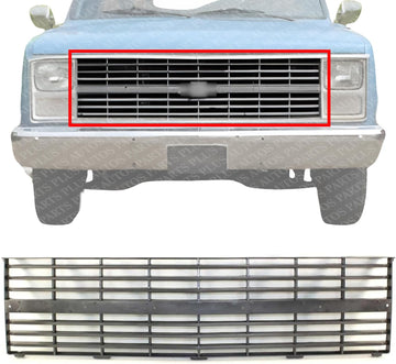 Front Grille Dark Argent Shell And Insert Without Center Bar Direct Replacement Compatible With 1983-1984 Chevrolet C/K Series GM1200125 14043881