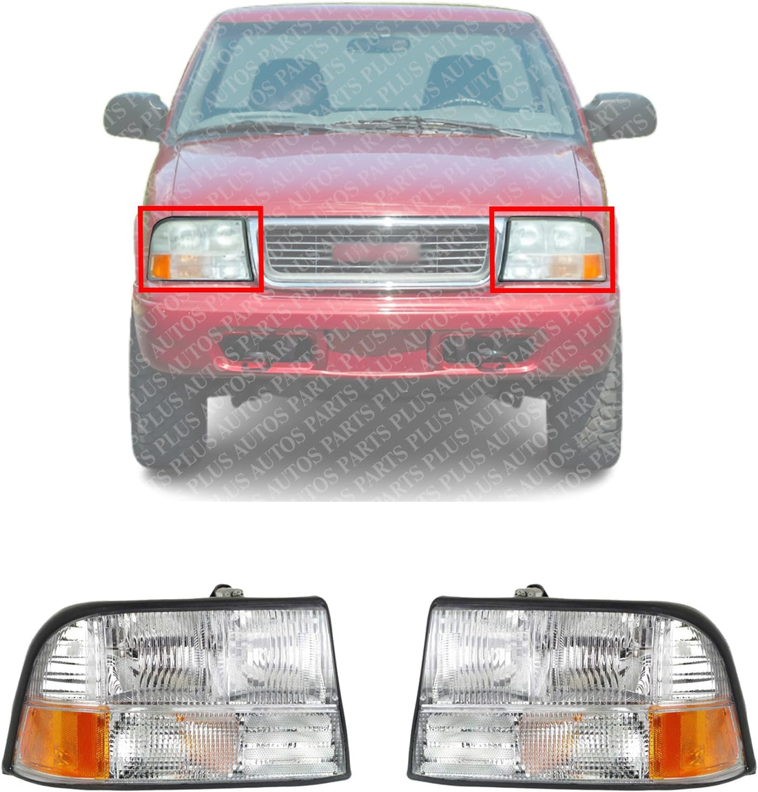 Set Of 2 Front Headlight Without Fog Lights Right & Left Side Direct Replacement Compatible With 1998-2001 Oldsmobile Bravada / 1998-2004 GMC Sonoma / 1998-2005 Jimmy GM2502174
