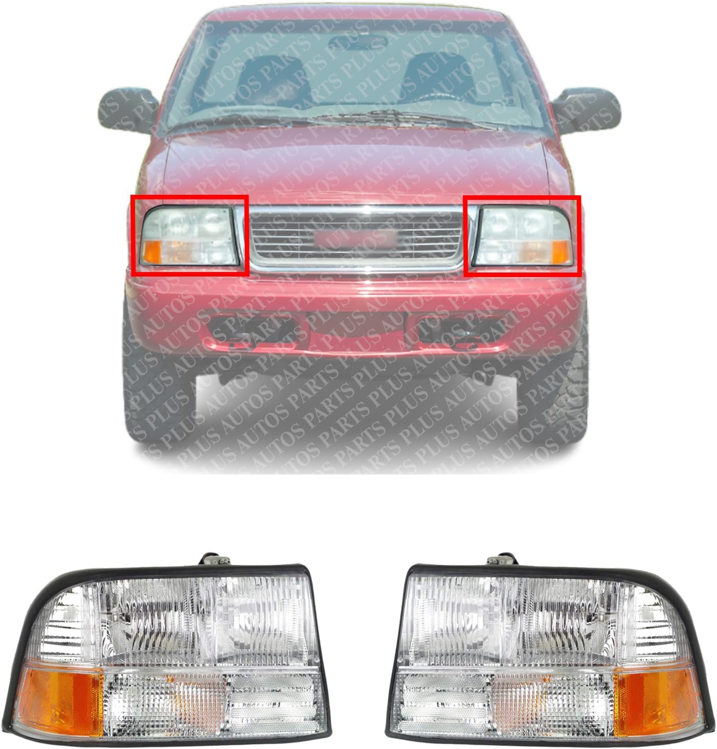 Set Of 2 Front Headlight Without Fog Lights Right & Left Side Direct Replacement Compatible With 1998-2001 Oldsmobile Bravada / 1998-2004 GMC Sonoma / 1998-2005 Jimmy GM2502174
