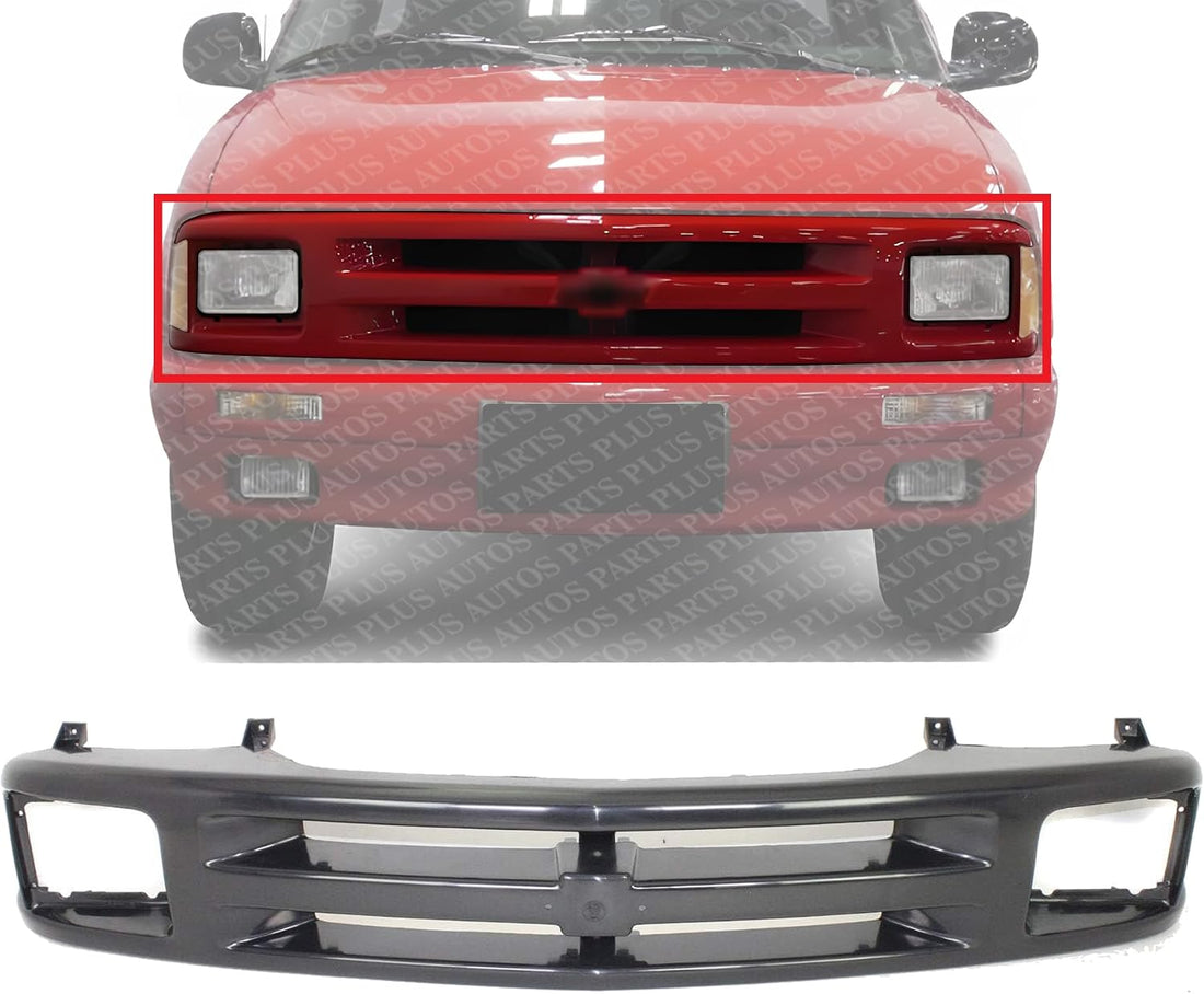 Front Grille Frame Primed With Sealed Beam Type Headlight Holes & Emblem Direct Replacement Compatible With 1995-1997 Chevrolet Blazer / 1994-1997 S10 Pickup GM1200225 12471807