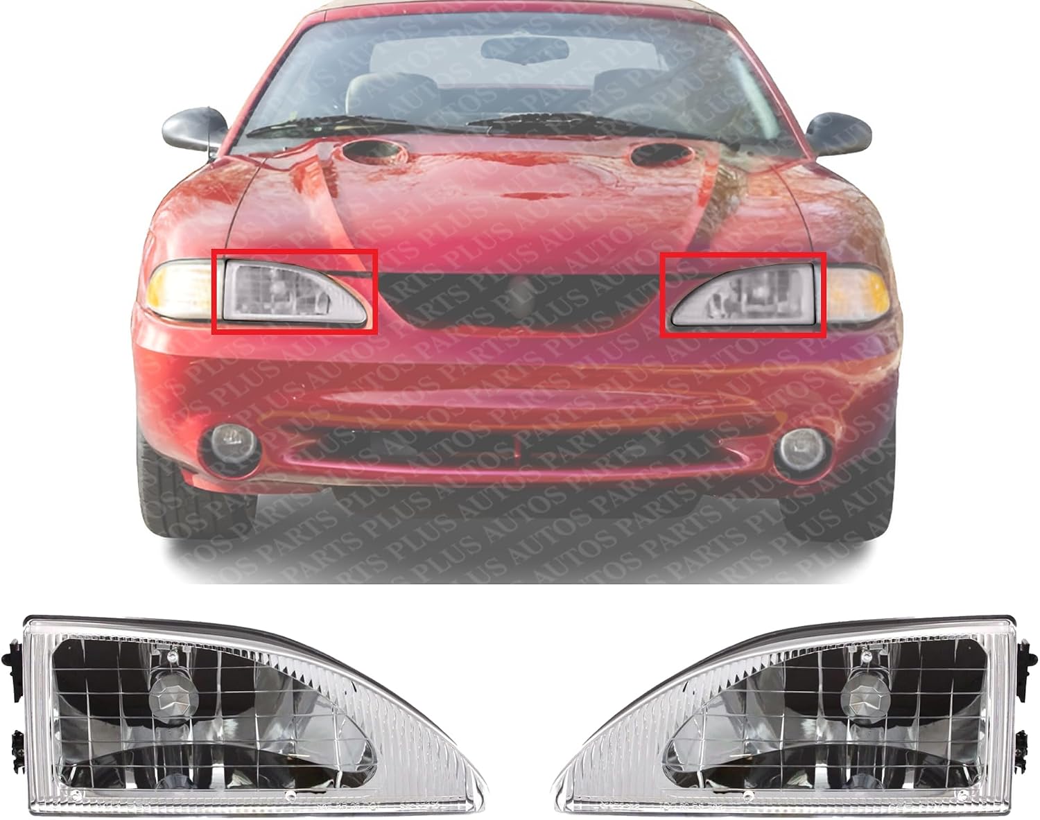 Set Of 2 Front Headlight Assembly Halogen Right Passenger & Left Driver Side Direct Replacement Compatible With 1994-1998 Ford Mustang FO2502161 FO2503161 F4ZZ13008D F4ZZ13008C