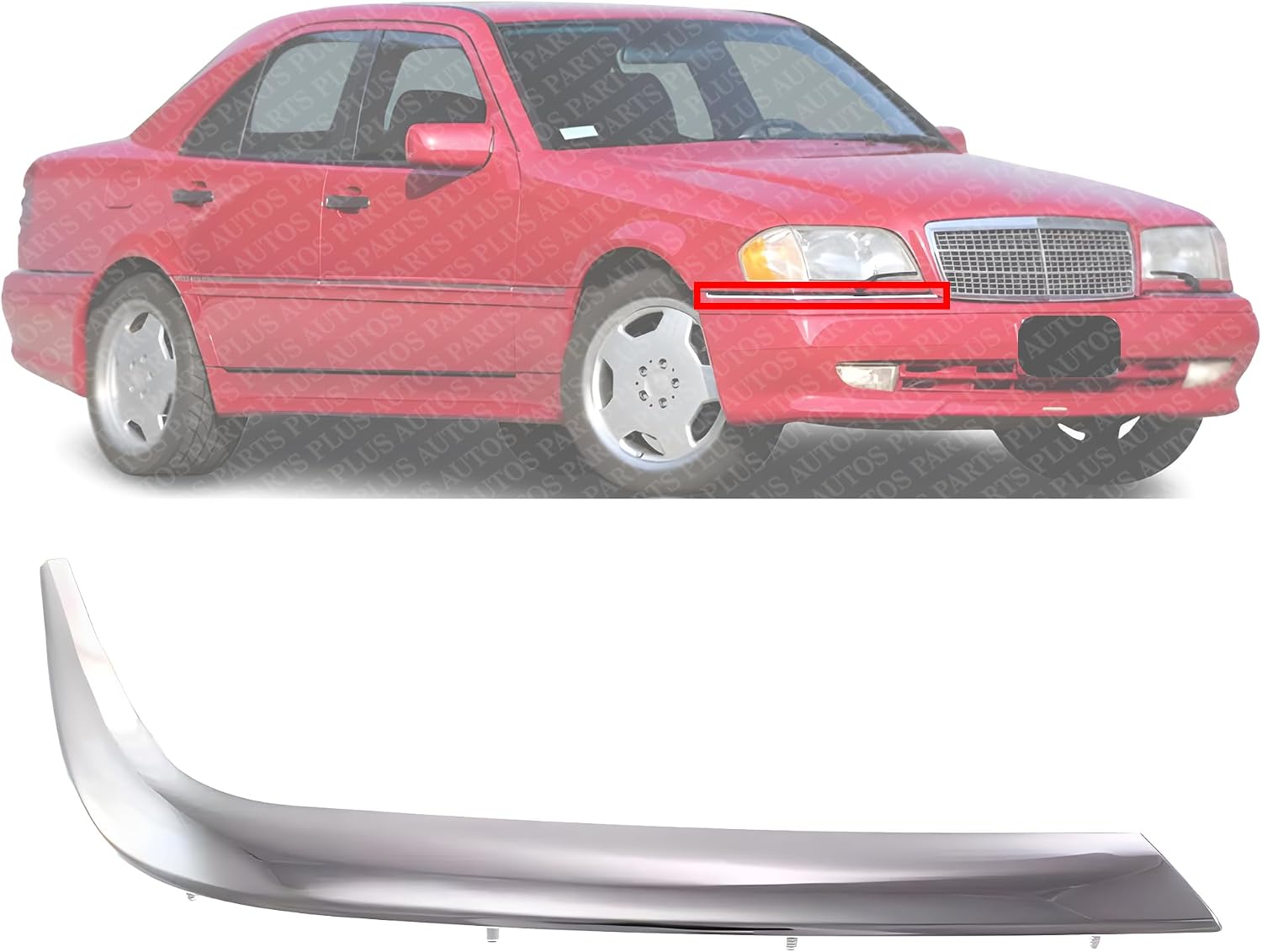 Front Bumper Molding Chrome Right Passenger Side Direct Replacement Compatible With 1998-2000 Mercedes Benz C-Class 202 Chassis MB1047106 2028851074