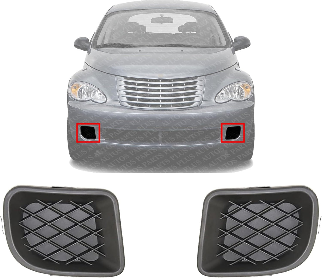 Set Of 2 Front Fog Light Cover Plastic Right Passenger & Left Driver Side Direct Replacement Compatible With 2006-2010 Chrysler PT Cruiser CH1039117 CH1038117 5116214AB 5116215AB