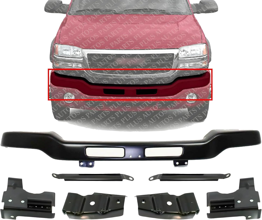 Front Bumper Primed Steel With Brackets Direct Replacement Compatible With GMC Sierra 1500 2500HD 3500 2003-2006 GM1002464