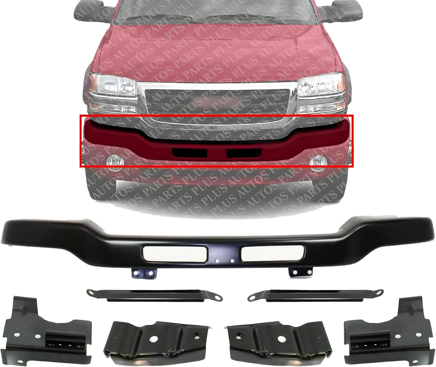 Front Bumper Primed Steel With Brackets Direct Replacement Compatible With GMC Sierra 1500 2500HD 3500 2003-2006 GM1002464