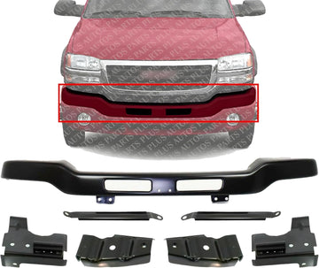 Front Bumper Primed Steel With Brackets Direct Replacement Compatible With GMC Sierra 1500 2500HD 3500 2003-2006 GM1002464