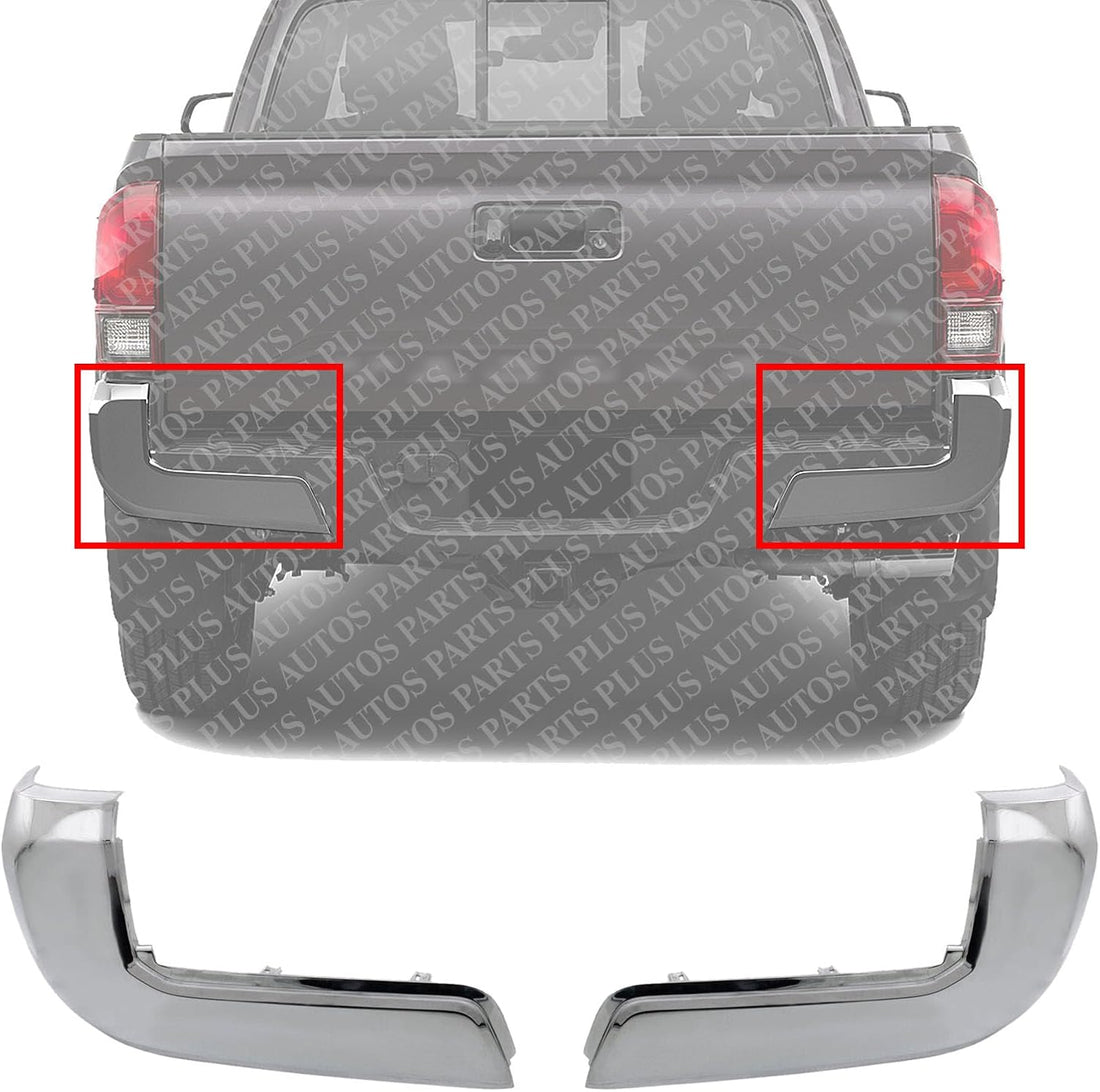 Set OF 2 Rear Bumper End Cap Chrome Left Driver & Right Passenger Side Direct Replacement Compatible With 2016-2023 Toyota Tacoma TO1104131 TO1105131 5215604020 5215504020