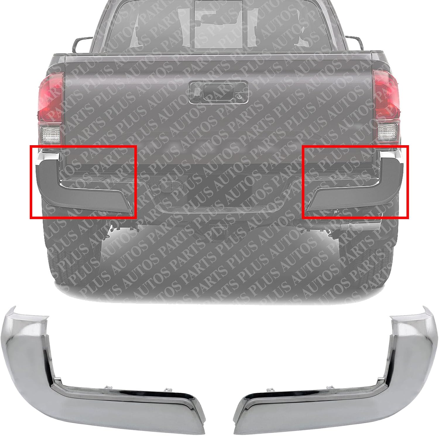Set OF 2 Rear Bumper End Cap Chrome Left Driver & Right Passenger Side Direct Replacement Compatible With 2016-2023 Toyota Tacoma TO1104131 TO1105131 5215604020 5215504020