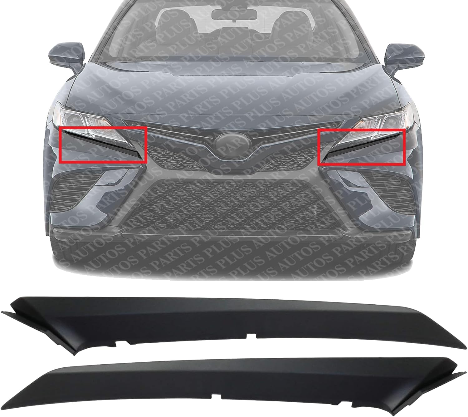 Set Of 2 Front Bumper Upper Molding Textured Right Passenger & Left Driver Side Direct Replacement Compatible With 2018-2022 Toyota Camry TO1047105 TO1046105 5271206100 5271306100