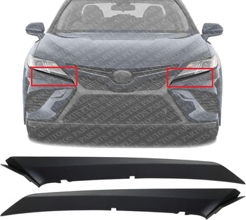 Set Of 2 Front Bumper Upper Molding Textured Right Passenger & Left Driver Side Direct Replacement Compatible With 2018-2022 Toyota Camry TO1047105 TO1046105 5271206100 5271306100