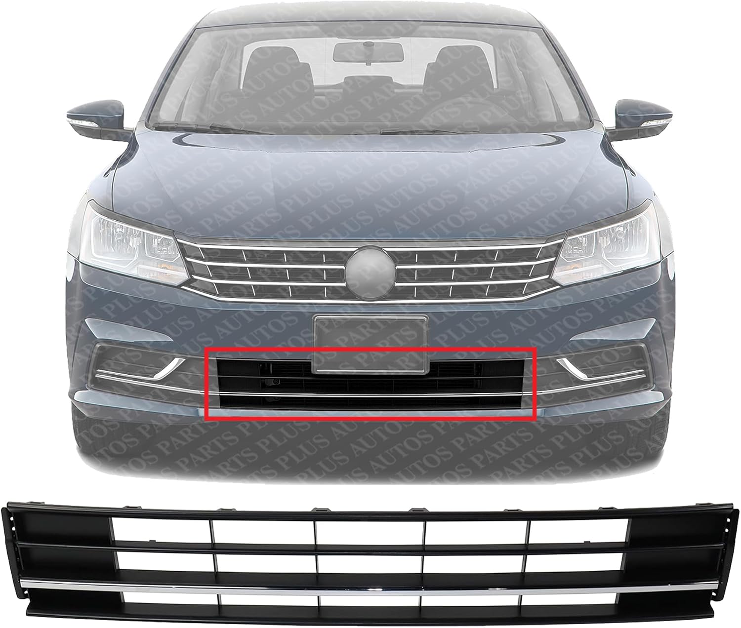 Front Bumper Lower Grille Plastic Direct Replacement Compatible With 2016-2019 Volkswagen Passat VW1036141 561853671HRYP