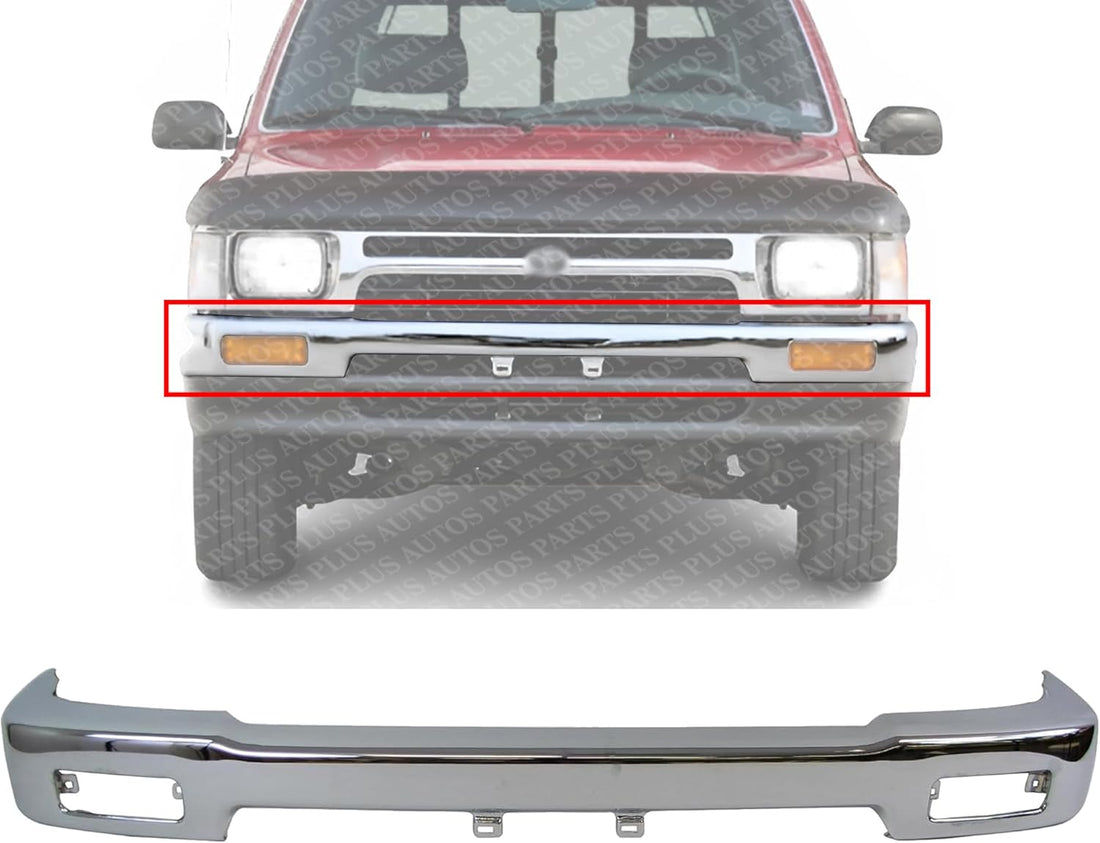 Front Bumper Face Bar Chrome Steel Direct Replacement Compatible With 1992-1995 Toyota Pickup TO1002104 5210135090
