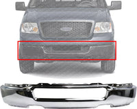Front Bumper Face Bar Chrome Steel Without Fog Light Holes Direct Replacement Compatible With 2004-2006 Ford F-150 FO1002388 4L3Z17757AA
