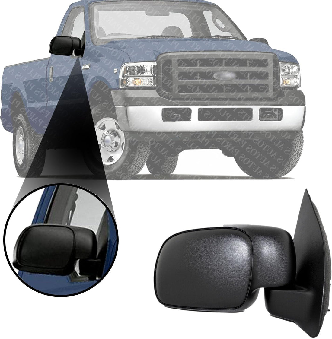 Front Power Mirror Manual Folding Non-Heated Textured Right Passenger Side Direct Replacement Compatible With 1999-2010 Ford F-Series Super Duty FO1321217 F81Z17682AAA