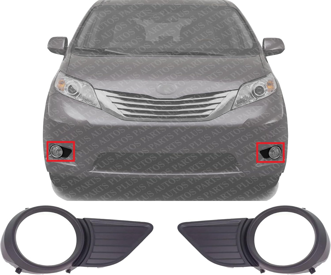 Front Fog Light Molding Primed Plastic Without Chrome Trim Left Driver & Right Passenger Side Direct Replacement Compatible With 2011-2017 Toyota Sienna TO1039145 TO1038145