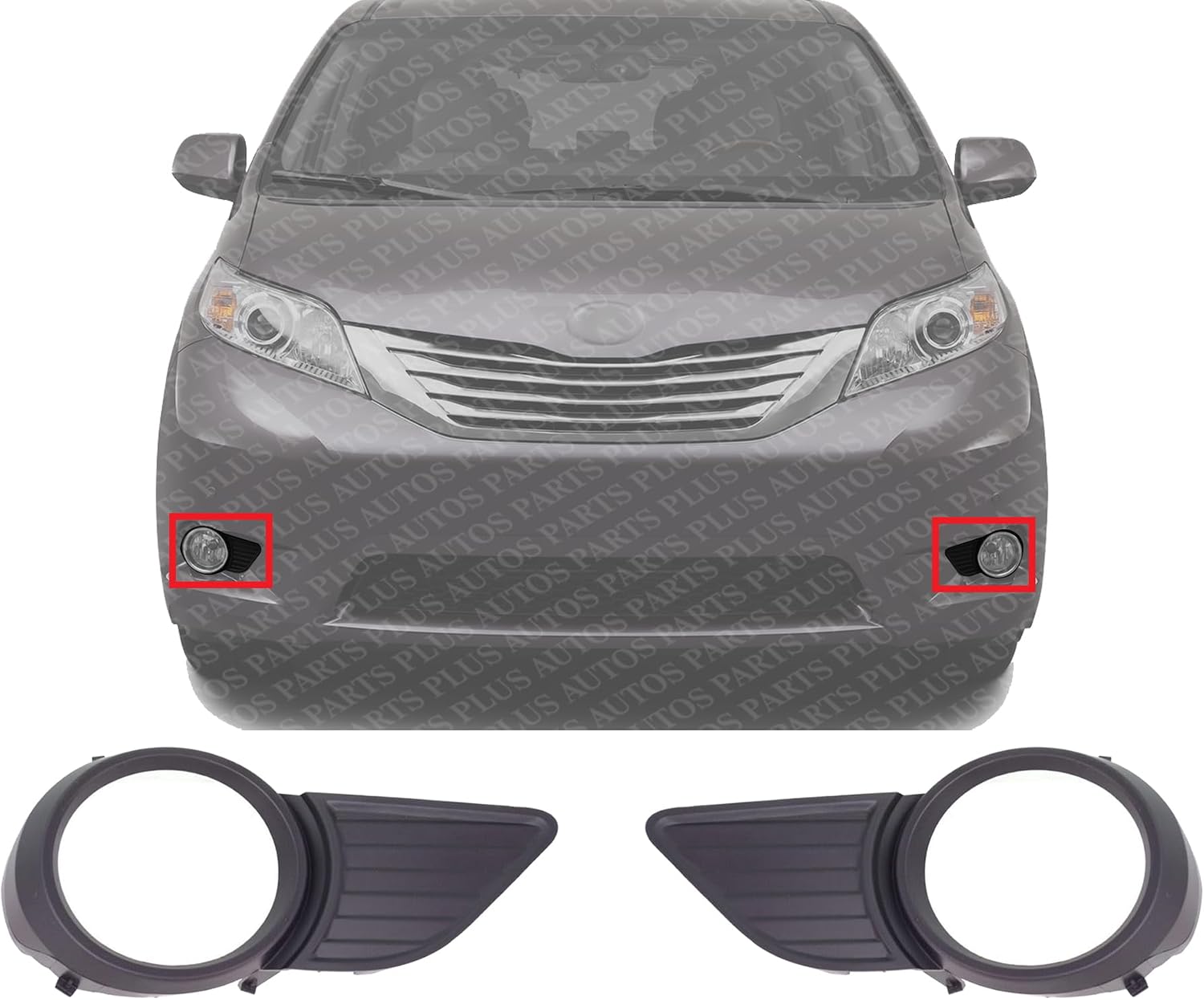 Front Fog Light Molding Primed Plastic Without Chrome Trim Left Driver & Right Passenger Side Direct Replacement Compatible With 2011-2017 Toyota Sienna TO1039145 TO1038145