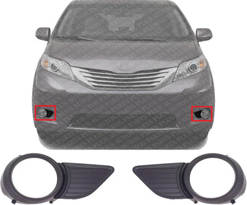 Front Fog Light Molding Primed Plastic Without Chrome Trim Left Driver & Right Passenger Side Direct Replacement Compatible With 2011-2017 Toyota Sienna TO1039145 TO1038145