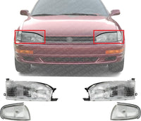 Front Headlights + Corner Lamps Assembly Right Passenger & Left Driver Side Direct Replacement Compatible With 1992-1994 Toyota Camry TO2502105 TO2503105 TO2521109 TO2520107