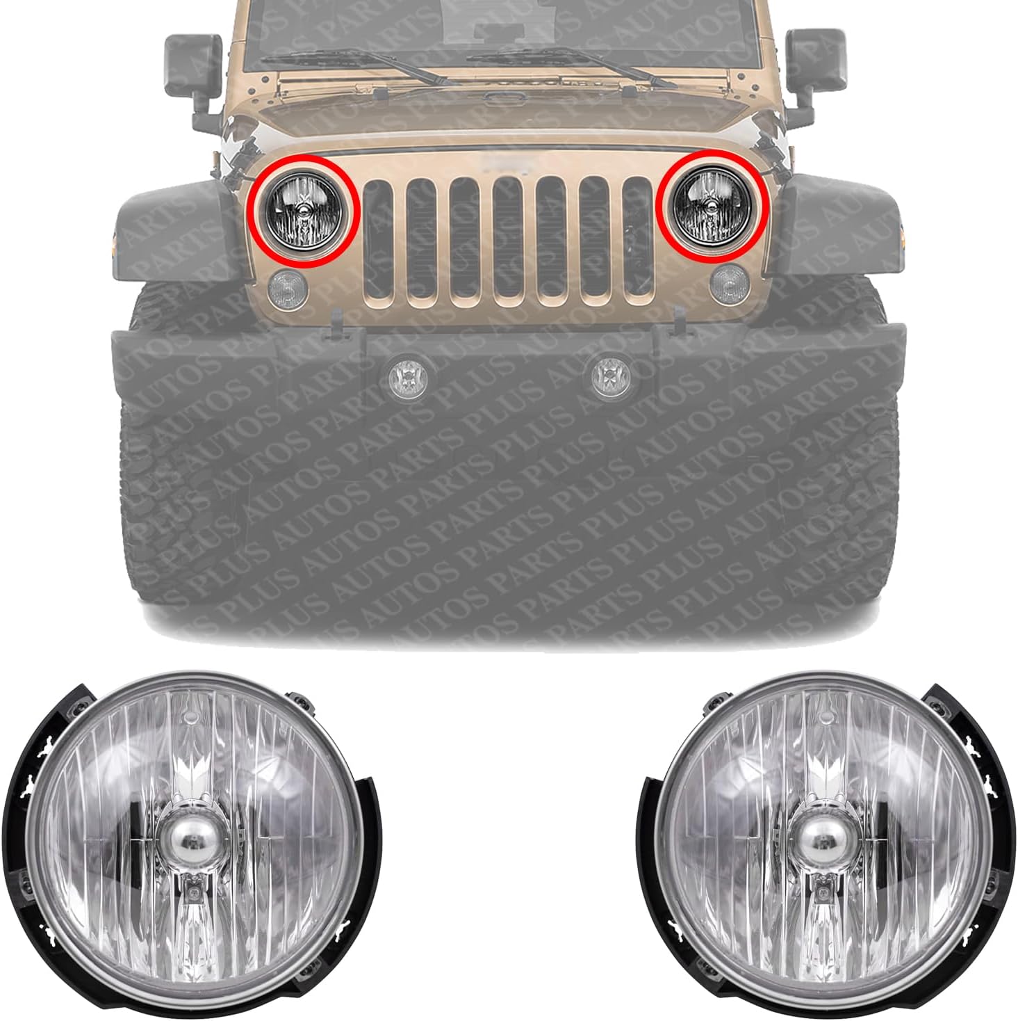 Set Of 2 Front Head Light Assembly Plastic Left Driver & Right Passenger Side Direct Replacement Compatible With 2007-2017 Jeep Wrangler / 2018 JK CH2502174 CH2503175
