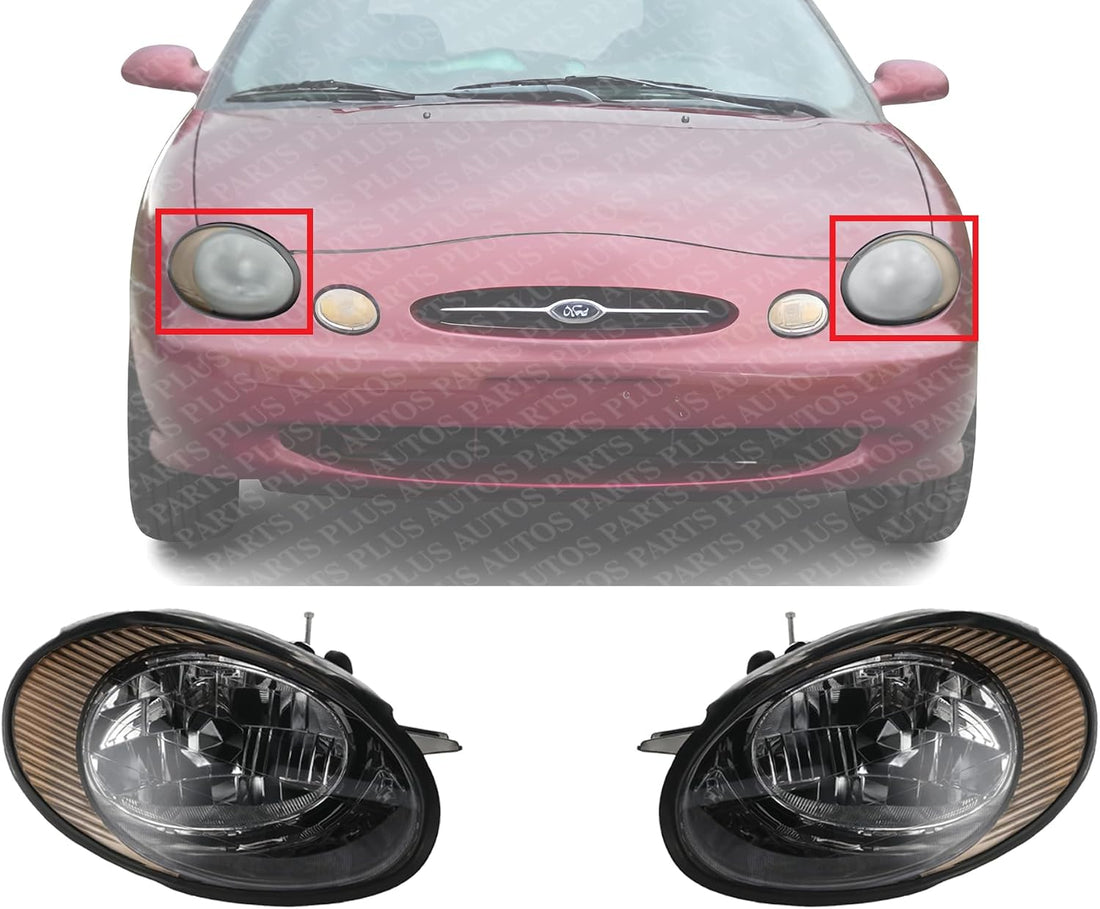 Set Of 2 Front Headlight Assembly Halogen Right Passenger & Left Driver Side Direct Replacement Compatible With 1998-1999 Ford Taurus FO2503157 FO2502157 XF1Z13008AA XF1Z13008BA