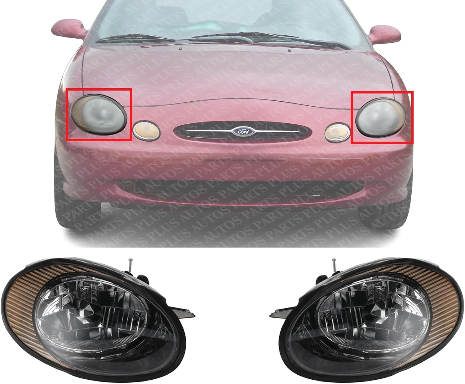 Set Of 2 Front Headlight Assembly Halogen Right Passenger & Left Driver Side Direct Replacement Compatible With 1998-1999 Ford Taurus FO2503157 FO2502157 XF1Z13008AA XF1Z13008BA