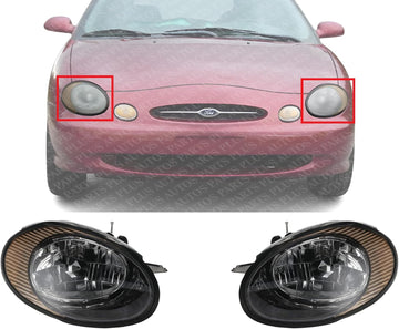 Set Of 2 Front Headlight Assembly Halogen Right Passenger & Left Driver Side Direct Replacement Compatible With 1998-1999 Ford Taurus FO2503157 FO2502157 XF1Z13008AA XF1Z13008BA