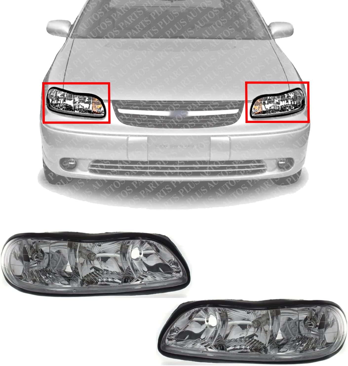 Set Of 2 Front Headlight Composite Assembly Right Passenger & Left Driver Side Direct Replacement Compatible With 2004-2005 Chevrolet Classic / 1997-2003 Malibu GM2502154 GM2503154