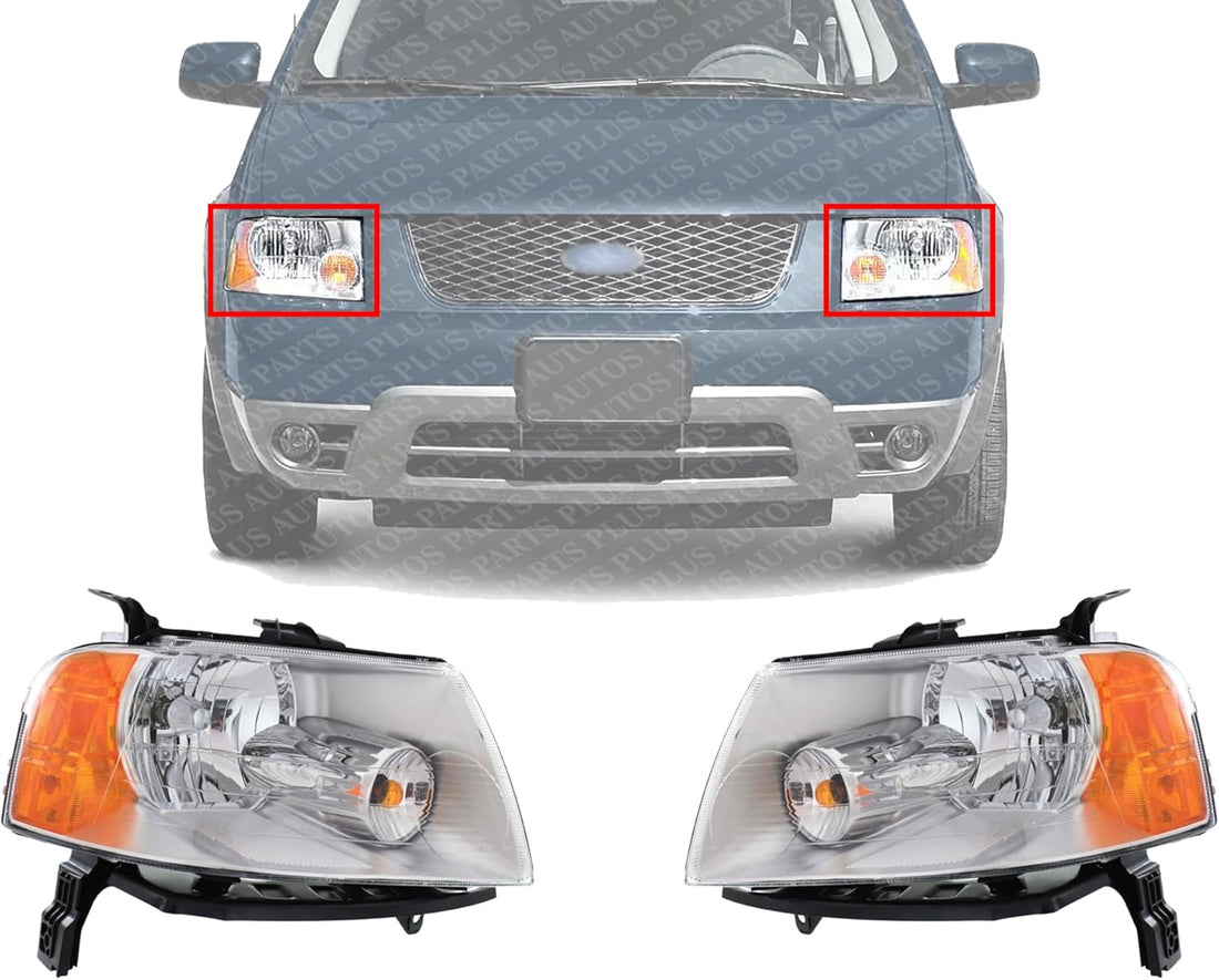 Set of 2 Front Headlight Assembly Right Passenger & Left Driver Side Direct Replacement Compatible With 2005-2007 Ford Freestyle FO2518104 FO2519104 6F9Z13008B 6F9Z13008A