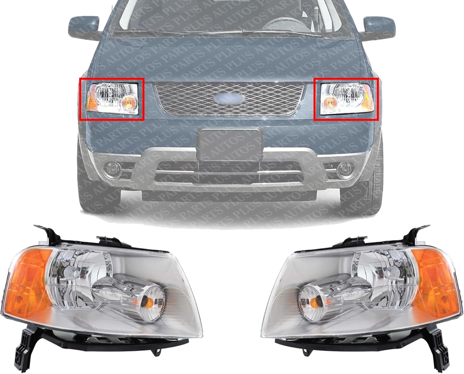 Set of 2 Front Headlight Assembly Right Passenger & Left Driver Side Direct Replacement Compatible With 2005-2007 Ford Freestyle FO2518104 FO2519104 6F9Z13008B 6F9Z13008A