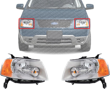 Set of 2 Front Headlight Assembly Right Passenger & Left Driver Side Direct Replacement Compatible With 2005-2007 Ford Freestyle FO2518104 FO2519104 6F9Z13008B 6F9Z13008A