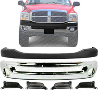 Front Bumper Face Bar Chrome Steel + Upper Cover Textured + Upper And Lower Brackets Right & Left Side Direct Replacement Compatible With 2006-2008 Dodge Ram 1500 CH1002383 CH1000880