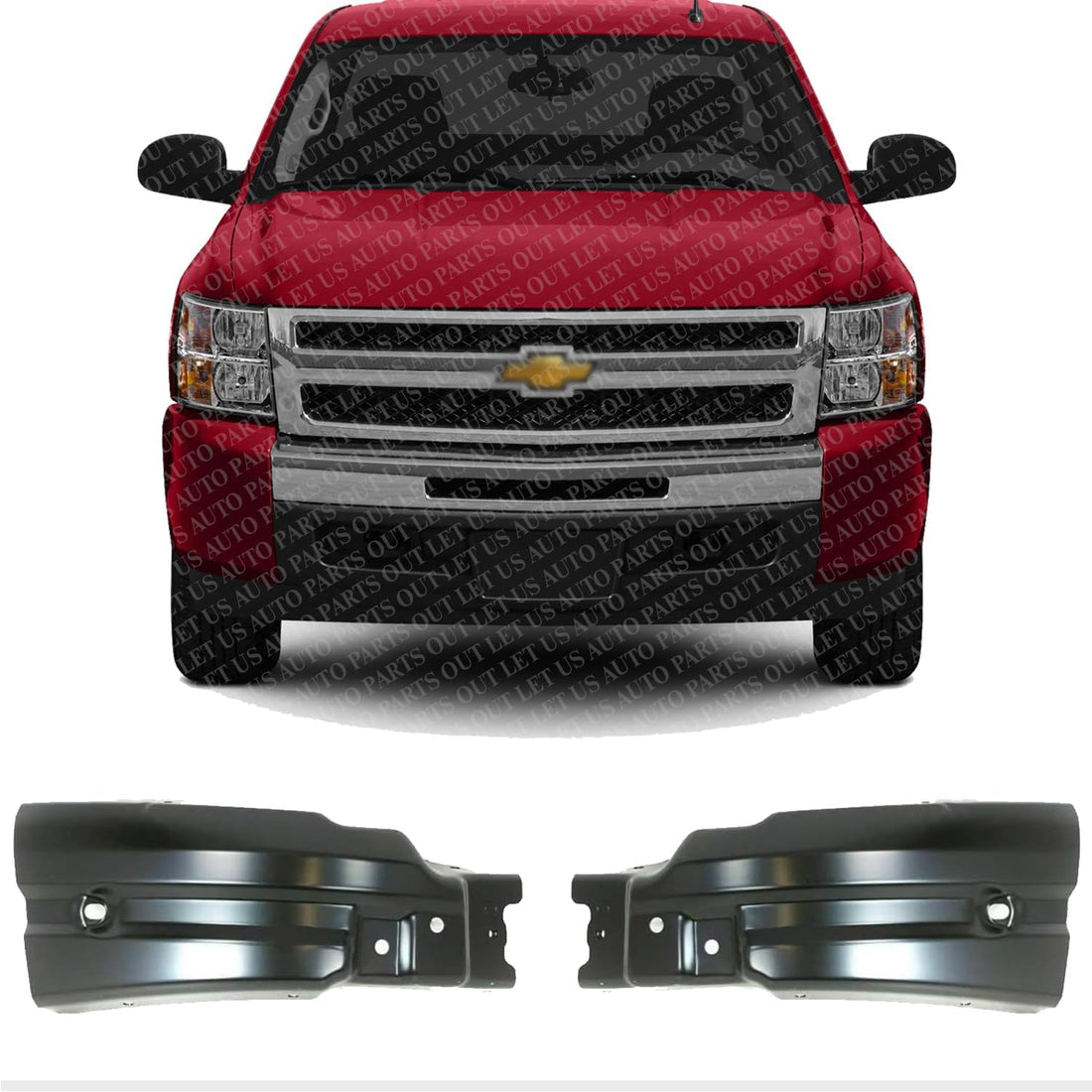 Set Of 2 Front Bumper End Cap Extension Left Driver & Right Passenger Side Direct Replacement Compatible With 2007-2013 Chevrolet Silverado 1500 GM1005148 GM1004148 22737639