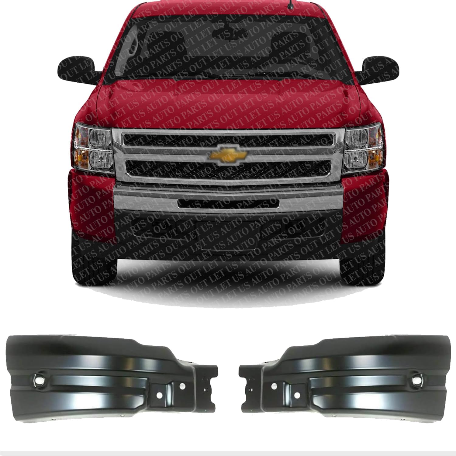 Set Of 2 Front Bumper End Cap Extension Left Driver & Right Passenger Side Direct Replacement Compatible With 2007-2013 Chevrolet Silverado 1500 GM1005148 GM1004148 22737639