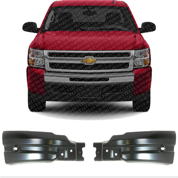 Set Of 2 Front Bumper End Cap Extension Left Driver & Right Passenger Side Direct Replacement Compatible With 2007-2013 Chevrolet Silverado 1500 GM1005148 GM1004148 22737639