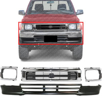 Front Grille Chrome Shell Black Insert + Lower Valance Primed + Head Light Door Bezel Left Driver & Right Passenger Side Direct Replacement Compatible With 1992-1995 Toyota Pickup