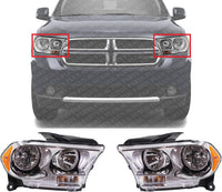 Set Of 2 Front Headlight Assembly Halogen With Chrome Interior Right Passenger & Left Driver Side Direct Replacement Compatible With 2011-2013 Dodge Durango CH2503228 CH2502228