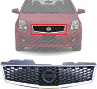 Front Grille Chrome Shell/Painted Dark Gray Insert Direct Replacement Compatible With 2007-2012 Nissan Sentra NI1200235 62070ZE90B