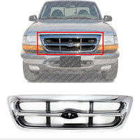 Front Grille Chrome Shell & Insert Direct Replacement Compatible With 1998-2000 Ford Ranger FO1200340 F87Z8200EAA