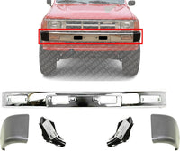 Front Bumper Chrome + End Caps Primed + Support Brackets Left Driver & Right Passenger Side Direct Replacement Compatible With 1984-1986 Toyota TO1004157 TO1005116 TO1066104
