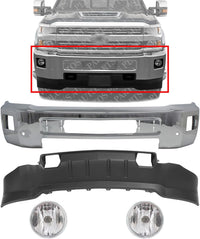 Front Bumper Chrome + Lower Valance + Fog Lamp Left Driver and Right Passenger Side Direct Replacement Compatible With 2015-2019 Chevrolet Silverado 2500HD 3500HD GM1002850