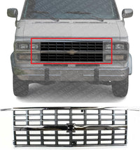 Front Grille Assembly Chrome Shell And Painted Gray Insert Plastic Direct Replacement Compatible With 1992-1996 Chevrolet G-Series Van GM1200241