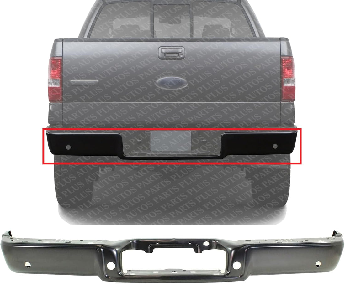 Rear Step Bumper Face Bar Primed Steel With Rear Object Sensor Holes Direct Replacement Compatible With 2006-2008 Ford F-150 / Lincoln Mark LT FO1102360 8L3Z17906EPTM