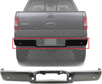 Rear Step Bumper Face Bar Primed Steel With Rear Object Sensor Holes Direct Replacement Compatible With 2006-2008 Ford F-150 / Lincoln Mark LT FO1102360 8L3Z17906EPTM