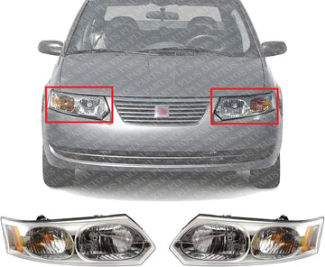 Set Of 2 Front Headlight Assembly Right Passenger & Left Driver Side Direct Replacement Compatible With 2003-2007 Saturn Ion GM2502231 GM2503231 15919399 15919400