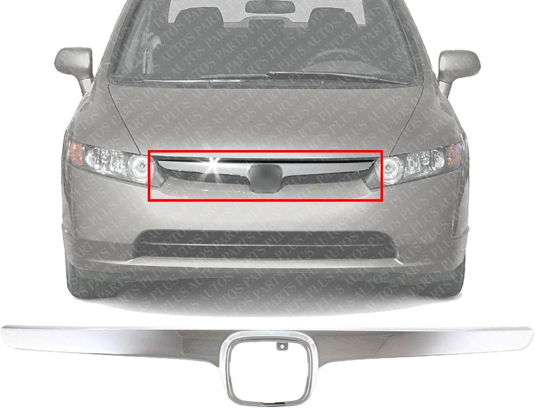 Front Grille Molding Chrome Direct Replacement Compatible With 2006-2008 Honda Civic HO1200172 71122SNAA00
