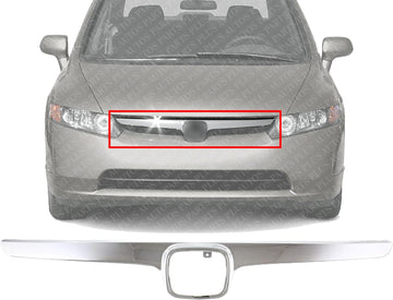 Front Grille Molding Chrome Direct Replacement Compatible With 2006-2008 Honda Civic HO1200172 71122SNAA00