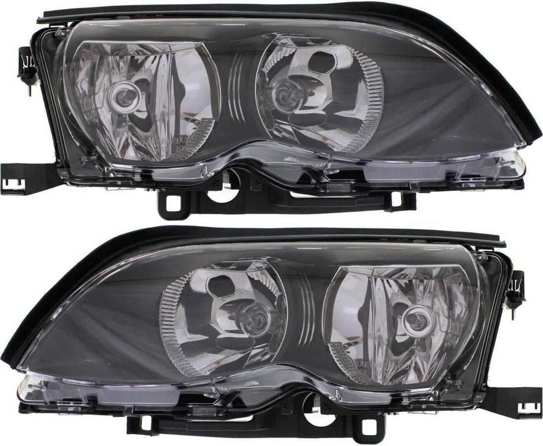 Set Of 2 Front Headlight Assembly Halogen With Black Interior Right Passenger & Left Driver Side Direct Replacement Compatible With 2002-2005 BMW 3-Series BM2502122 BM2503122