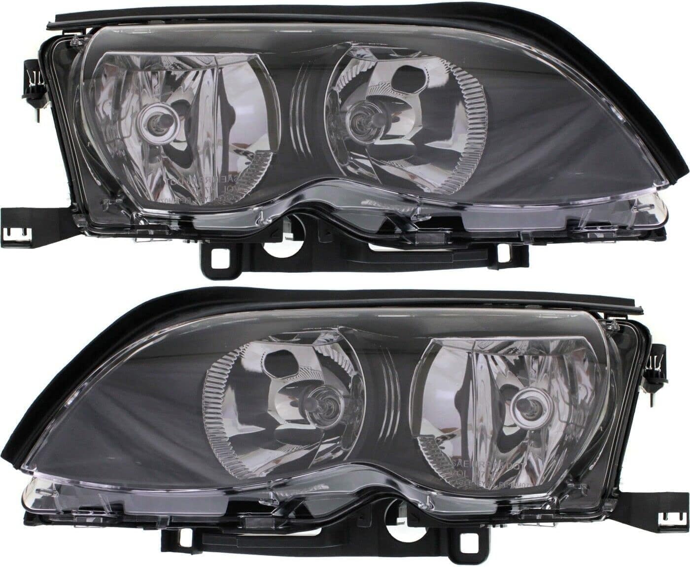 Set Of 2 Front Headlight Assembly Halogen With Black Interior Right Passenger & Left Driver Side Direct Replacement Compatible With 2002-2005 BMW 3-Series BM2502122 BM2503122