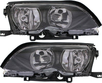Set Of 2 Front Headlight Assembly Halogen With Black Interior Right Passenger & Left Driver Side Direct Replacement Compatible With 2002-2005 BMW 3-Series BM2502122 BM2503122