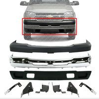 AUTOS PARTS PLUS Front Bumper Chrome Steel + Upper Cover + Lower Valance Textured + Bracket Set Of 6 RH & LH Direct Replacement Compatible With 2003-2006 Chevrolet Silverado 2500HD 3500 GM1051109